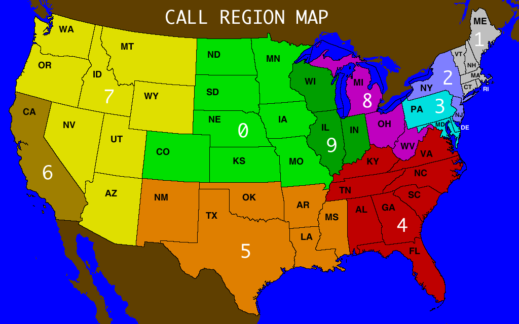 USA callsign region map